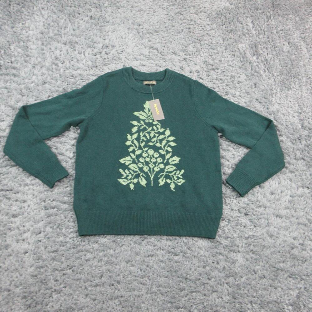 Style&Co Sweater Womens PM Green Floral Graphic Crew Neck Pullover NWT